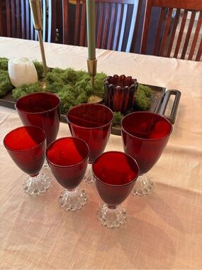 Ruby Red Goblets with Clear Bubble Stem